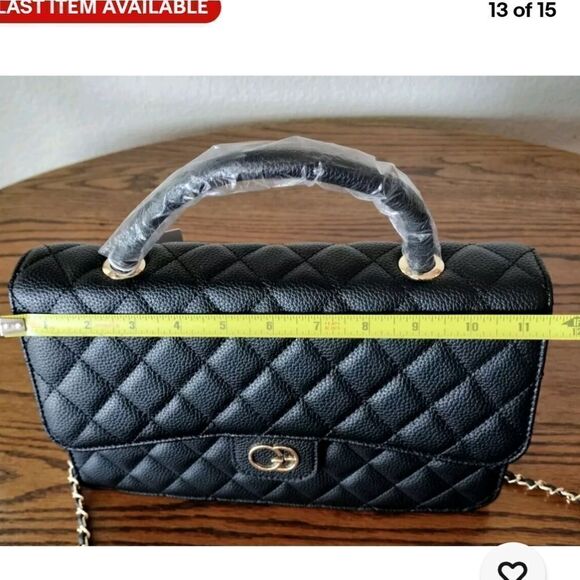 GRACE ELIZABETH Black Handbag Cross Body Purse / Gold Metal Cross Body Strap New - Picture 8 of 9